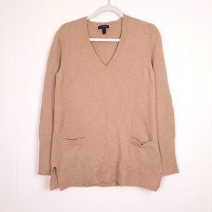 J. Crew V-Neck Front Pocket Tunic Sweater Supersoft merino wool alpaca long tan